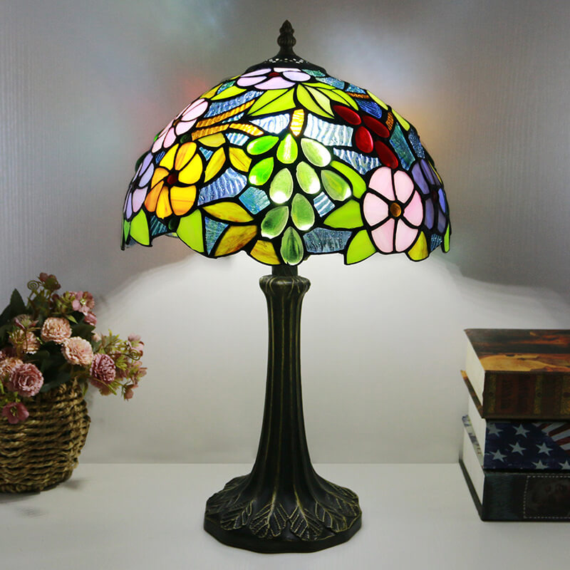 Traditional Tiffany Stained Glass Dome Hardware Base 1-Light Table Lamp For Home Office