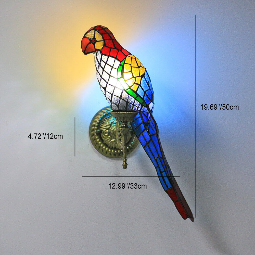 Tiffany Parrot Stained Glass Wall Sconce