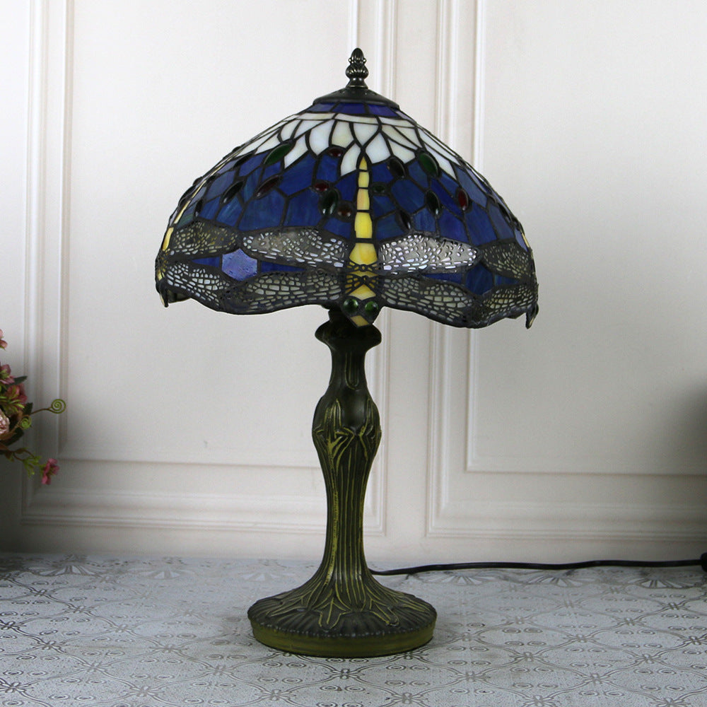 Traditional Tiffany Dragonfly Stained Glass Alloy Base 1-Light Table Lamp For Home Office