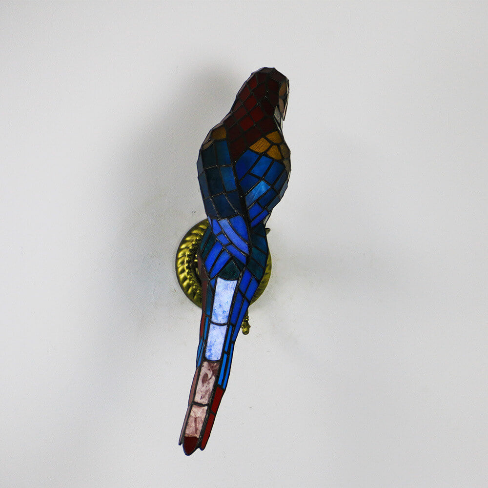 Tiffany Parrot Stained Glass Wall Sconce
