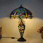 European Tiffany Stained Glass Hexagonal Dome Pull Cord 2-Light Table Lamp