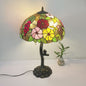 Traditional Tiffany Flower Stained Glass Resin Base 2-Light Table Lamp For Living Room