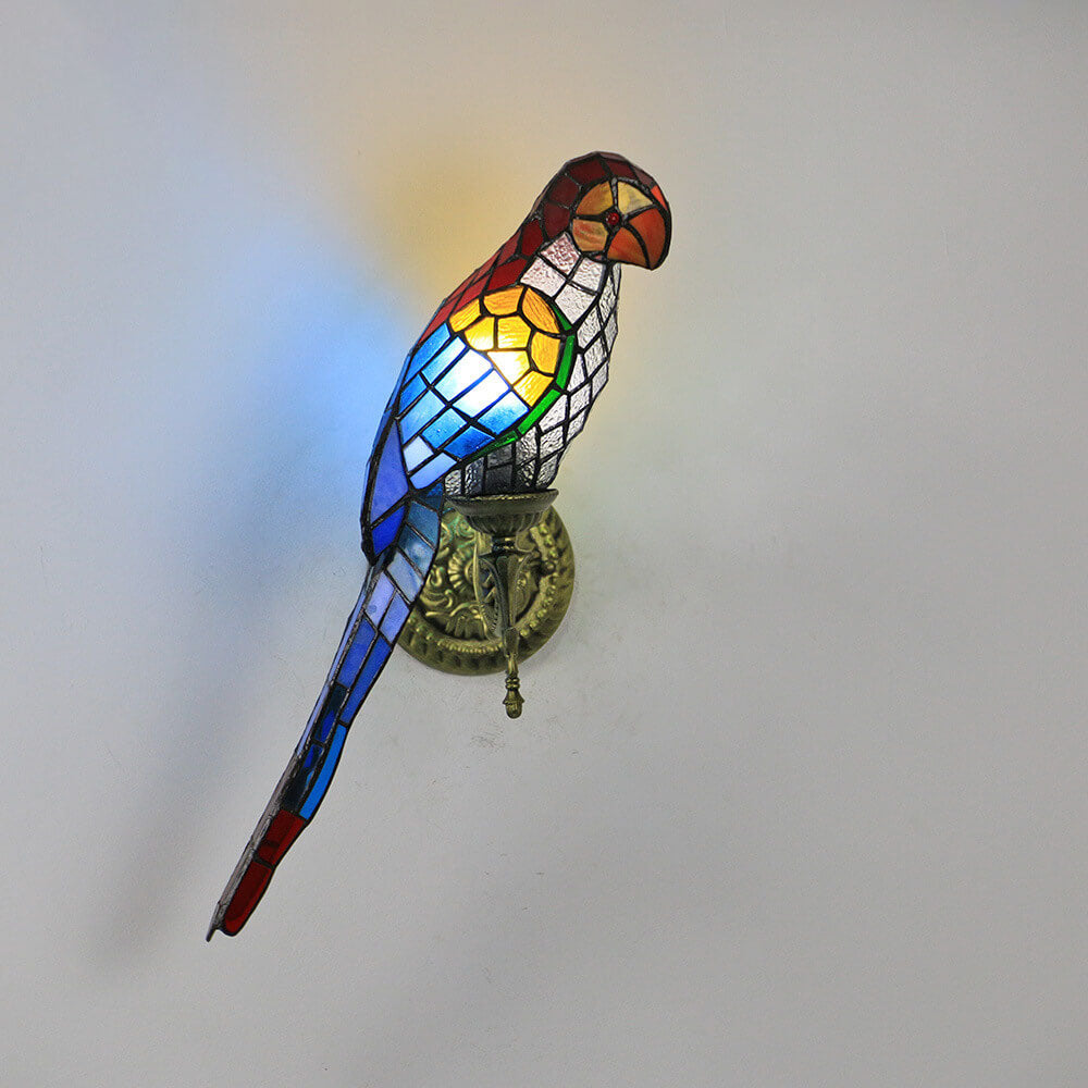 Tiffany Parrot Stained Glass Wall Sconce