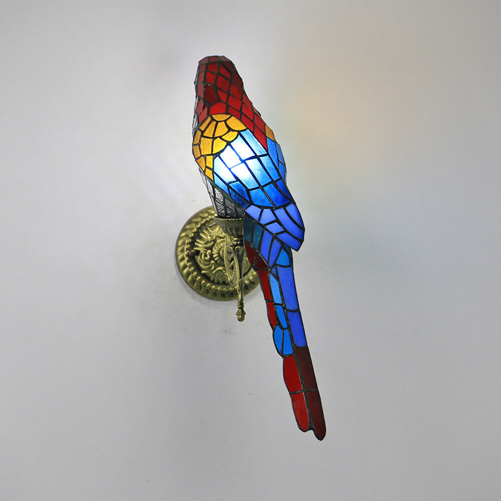 Tiffany Parrot Stained Glass Wall Sconce