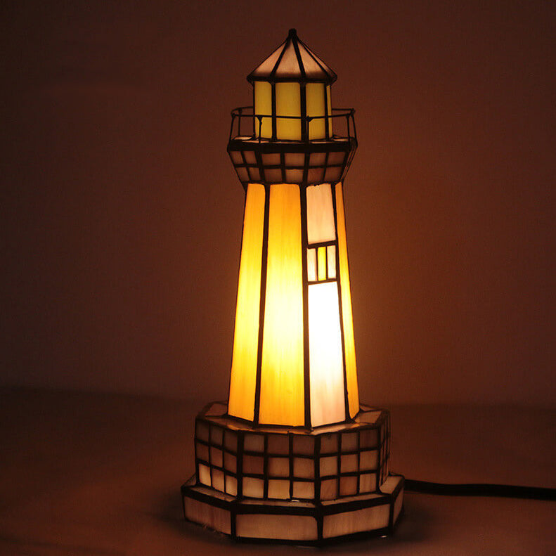 Tiffany Creative Tower Light Stained Glass 1-Light Table Lamp
