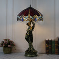 Traditional Tiffany Resin Glass Dome Grape Cow Diamond Pretty Woman Base 2-Light Table Lamp For Bedside