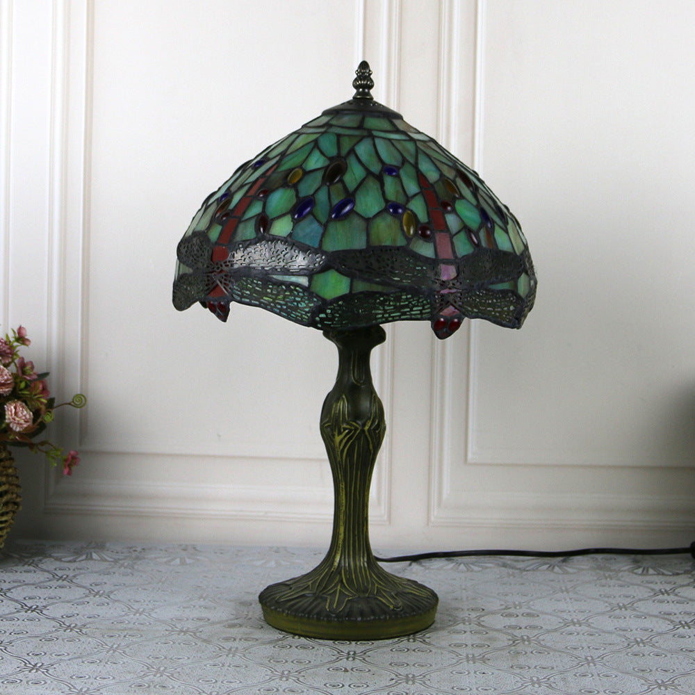 Traditional Tiffany Dragonfly Stained Glass Alloy Base 1-Light Table Lamp For Home Office