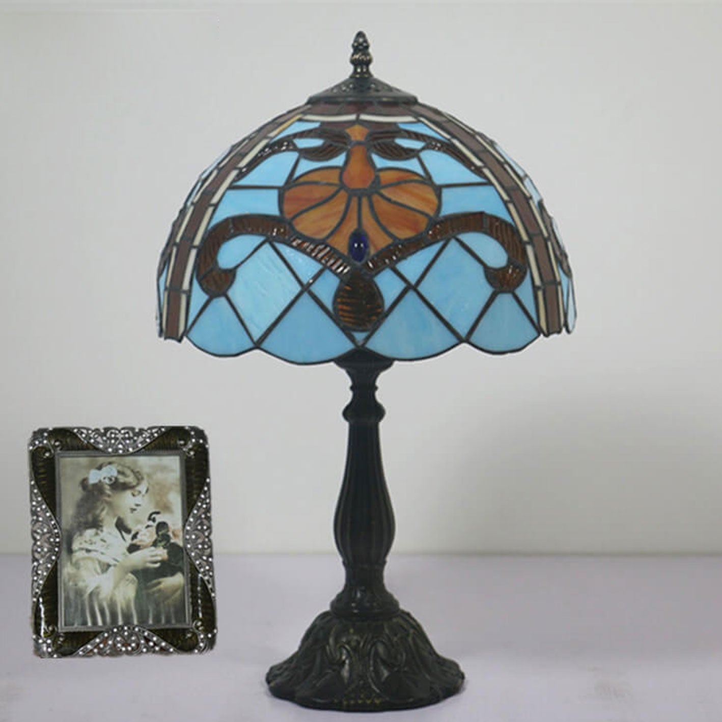 European Tiffany Stained Glass 1-Light Mediterranean Table Lamp