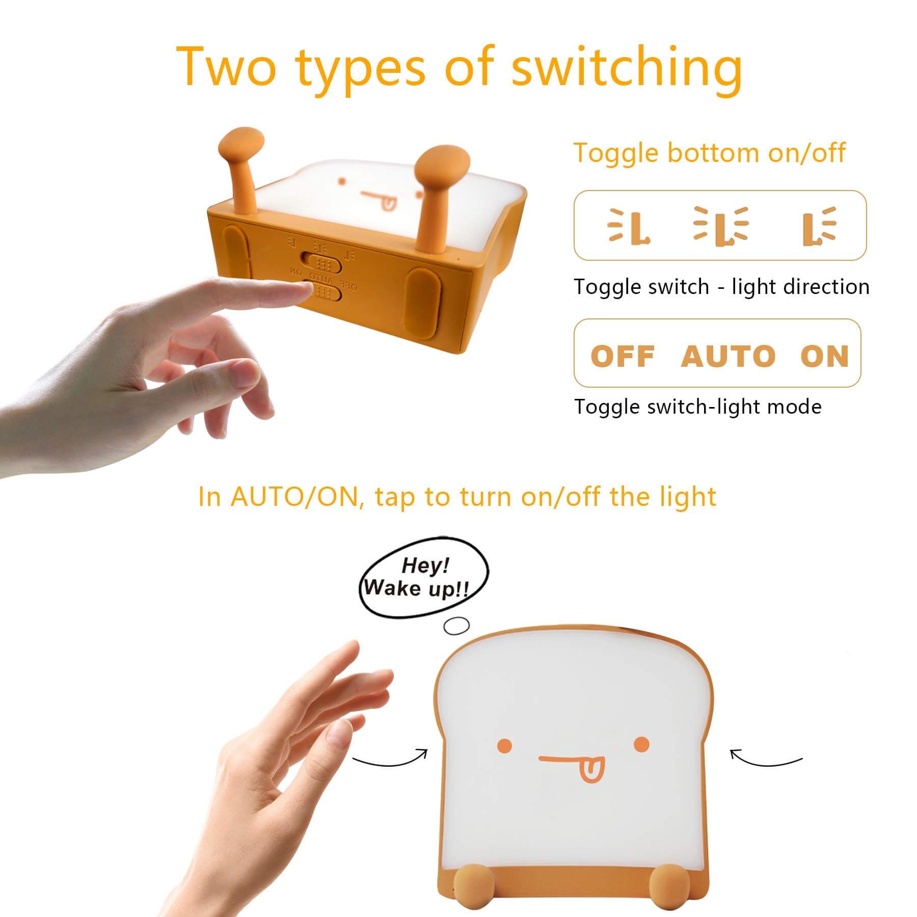 Cute Toast Bread Night Light USB Pat  Timer Bedside Bed Lamp