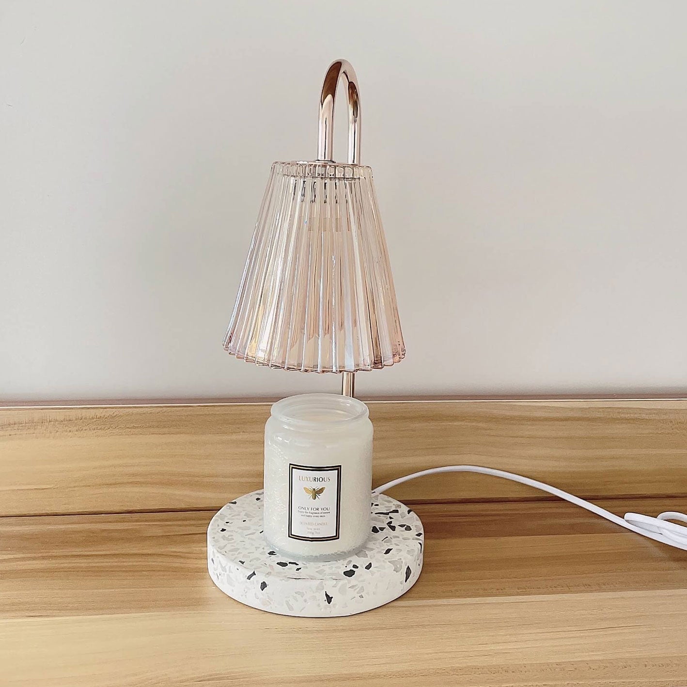 Contemporary Scandinavian Glass Terrazzo Base 1-Light Melting Wax Table Lamp For Bedroom