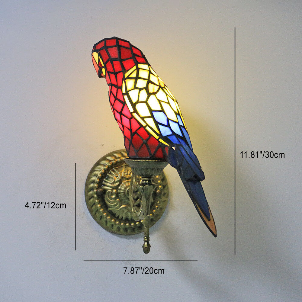 Tiffany Parrot Stained Glass Wall Sconce