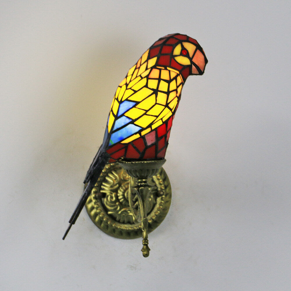 Tiffany Parrot Stained Glass Wall Sconce