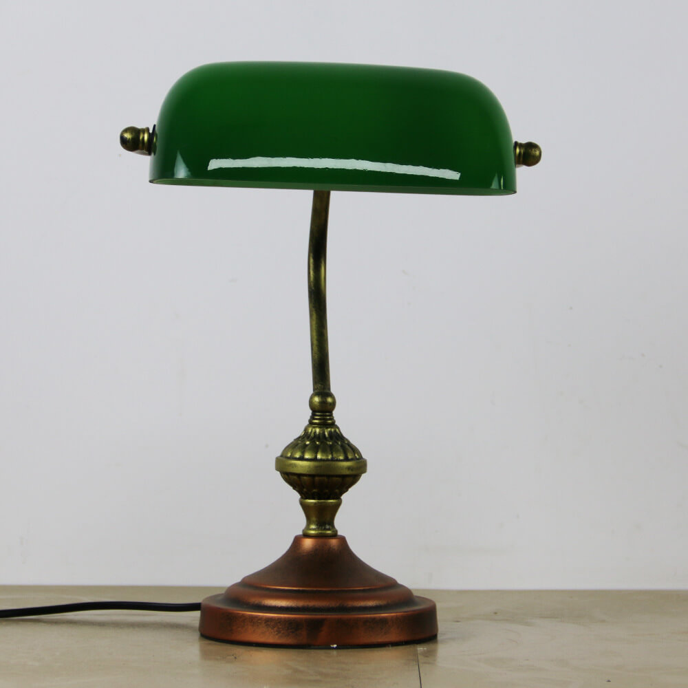 European Tiffany Vintage Bank Glass Hardware 1-Light Table Lamp