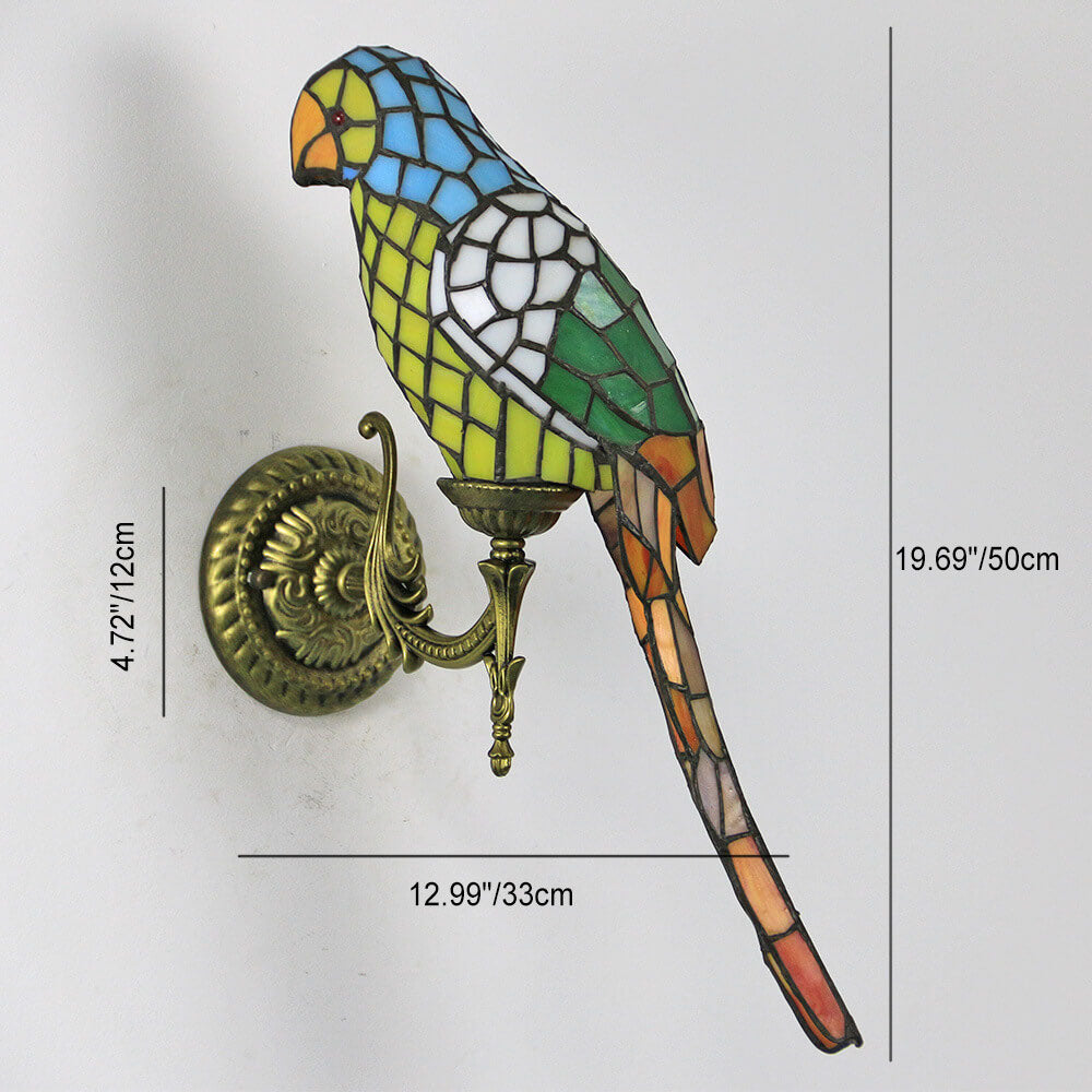 Tiffany Parrot Stained Glass Wall Sconce