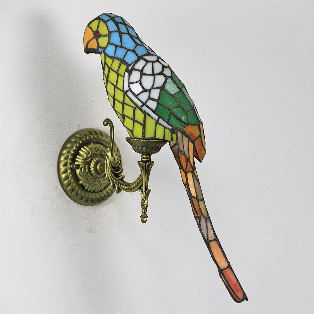 Tiffany Parrot Stained Glass Wall Sconce