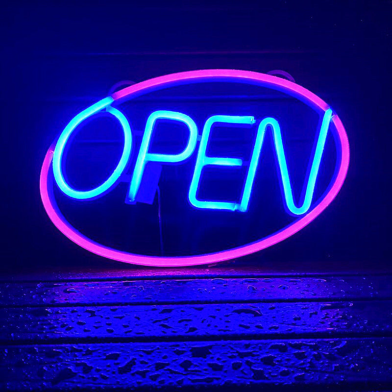 Modern Art Deco Waterproof PS OPEN LED Outdoor Hanging Neon Wall Sconce Lamp For Dining Room