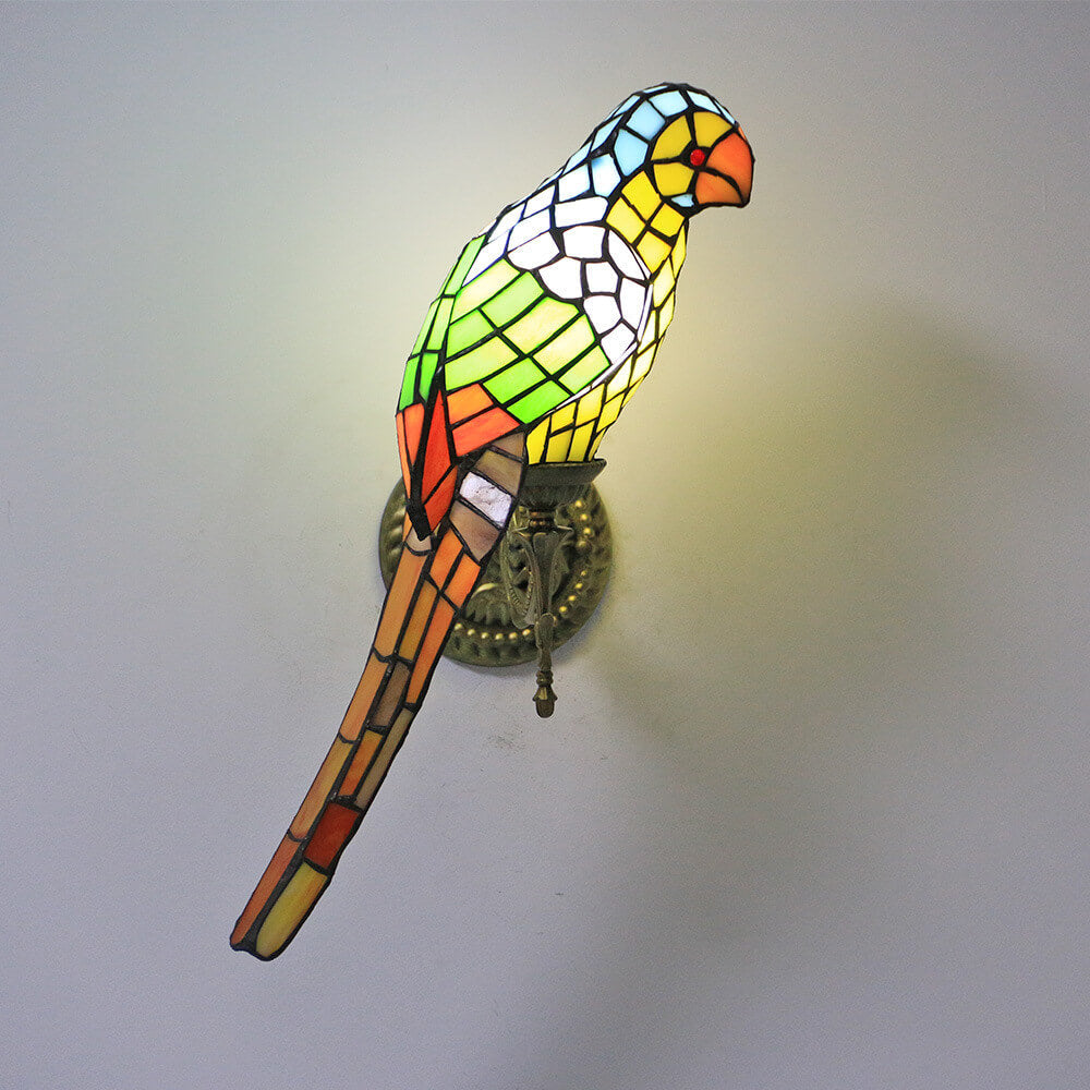Tiffany Parrot Stained Glass Wall Sconce