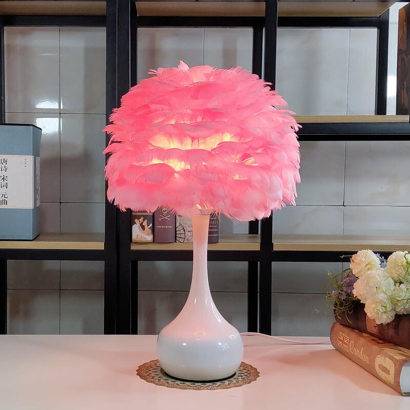 Modern Feather 1-Light Globe Teardrop Base Table Lamp