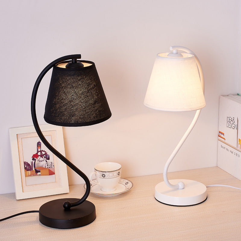 Nordic Cylinder Fabric Shade Curved 1-Light Table Lamp