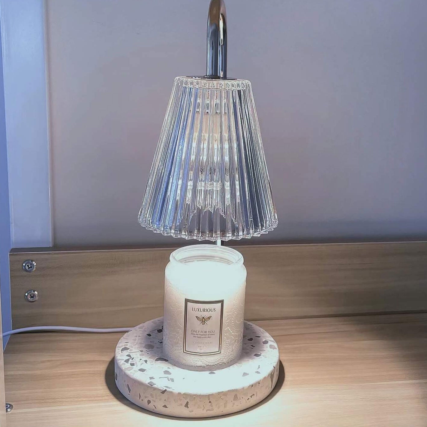 Contemporary Scandinavian Glass Terrazzo Base 1-Light Melting Wax Table Lamp For Bedroom