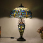 European Tiffany Stained Glass Hexagonal Dome Pull Cord 2-Light Table Lamp