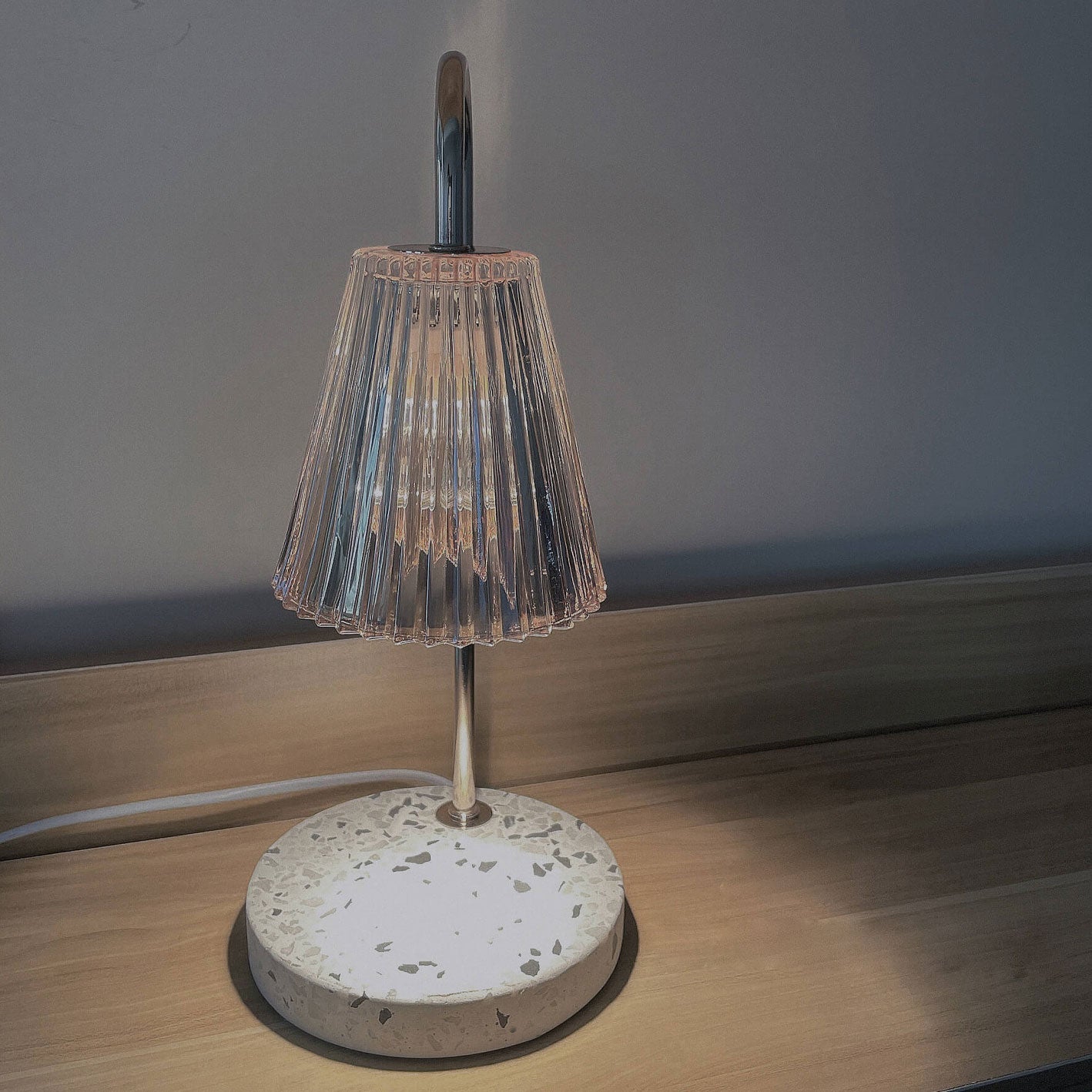 Contemporary Scandinavian Glass Terrazzo Base 1-Light Melting Wax Table Lamp For Bedroom