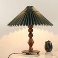 Vintage Dark Green Pleated Solid Wood Base 1-Light Table Lamp