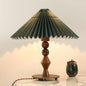 Vintage Dark Green Pleated Solid Wood Base 1-Light Table Lamp