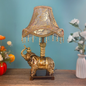 Traditional Vintage Elephant Round Fabric Resin 1-Light Table Lamp For Living Room
