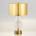 Minimalist Golden Fabric Shade Glass Leaf Base 1-Light Table Lamp
