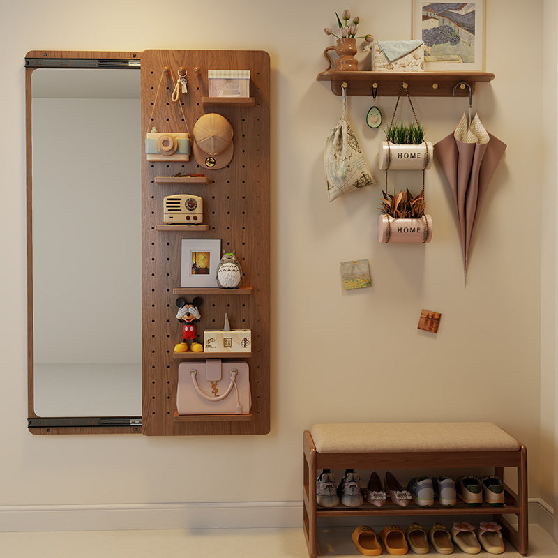 Wall Mirror with Sliding Pegboard Storage & Hooks