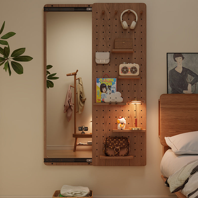 Wall Mirror with Sliding Pegboard Storage & Hooks