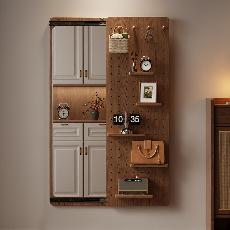 Wall Mirror with Sliding Pegboard Storage & Hooks