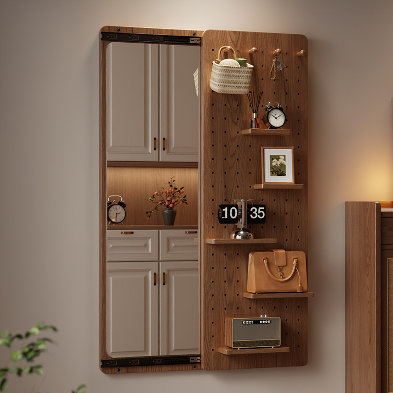 Wall Mirror with Sliding Pegboard Storage & Hooks