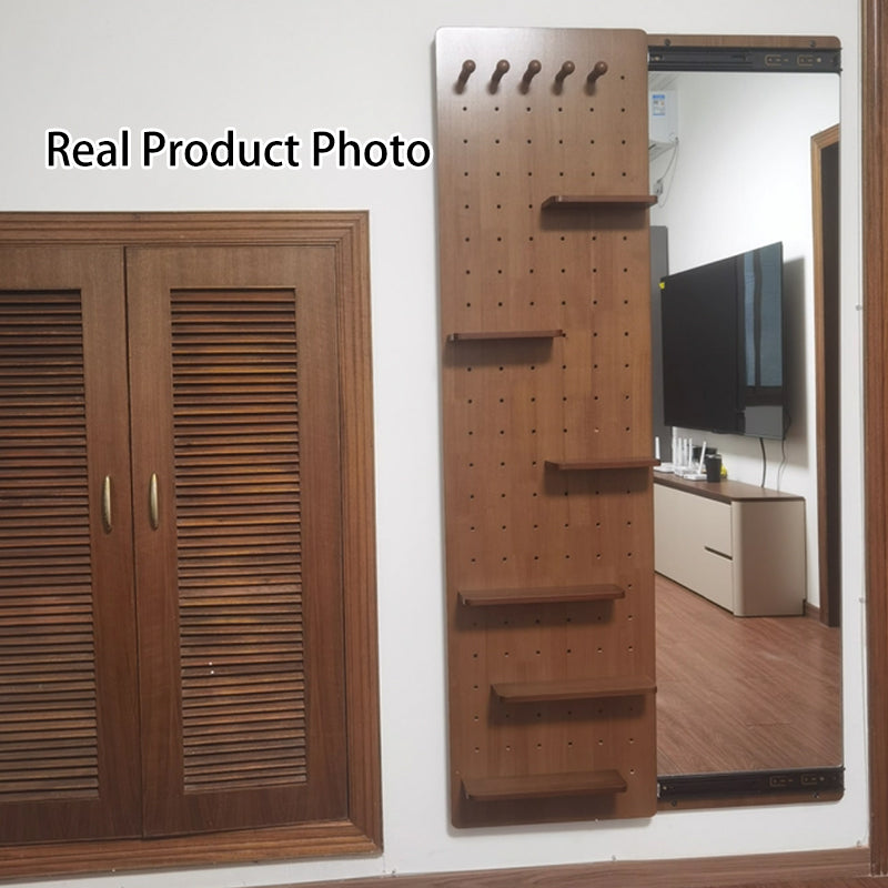 Wall Mirror with Sliding Pegboard Storage & Hooks