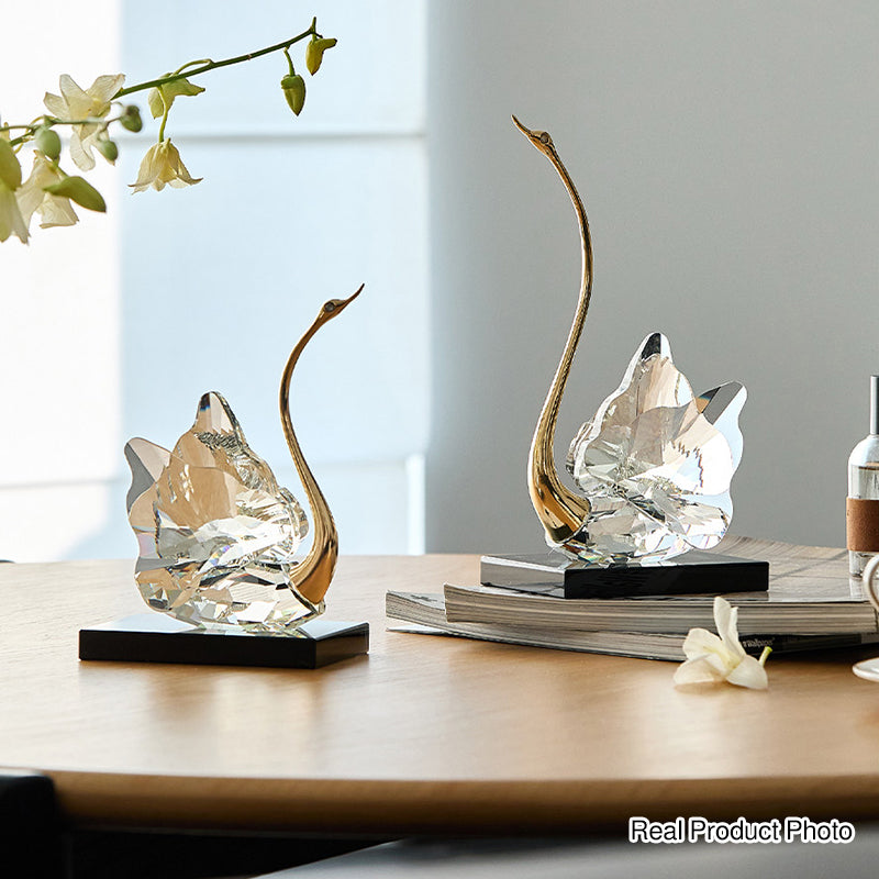 Crystal Glass Swan Figurine Set