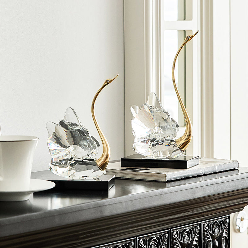 Crystal Glass Swan Figurine Set
