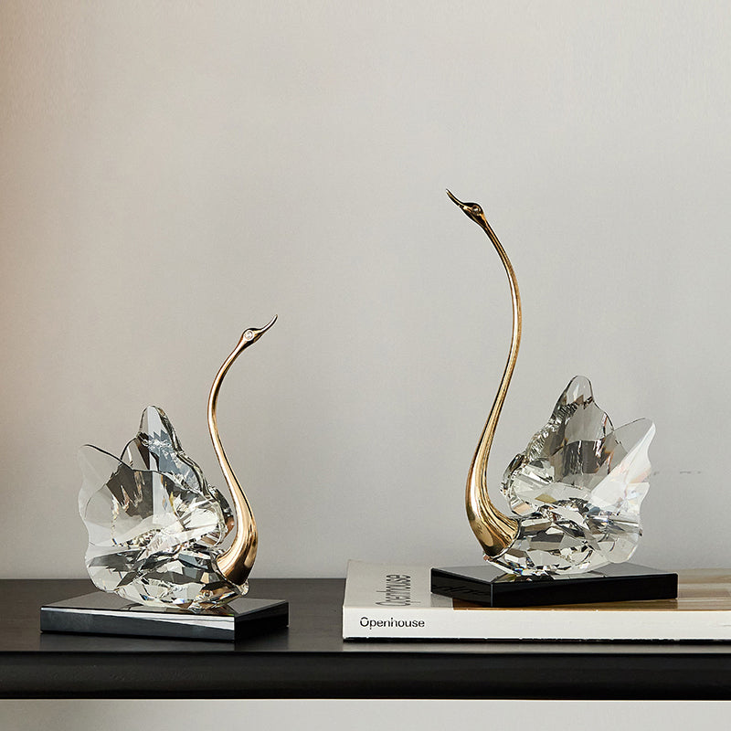 Crystal Glass Swan Figurine Set