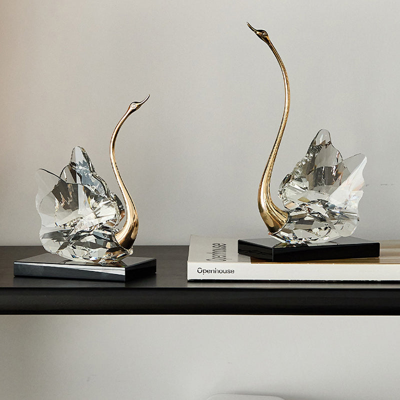 Crystal Glass Swan Figurine Set