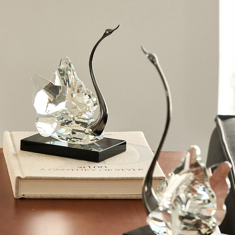Crystal Glass Swan Figurine Set