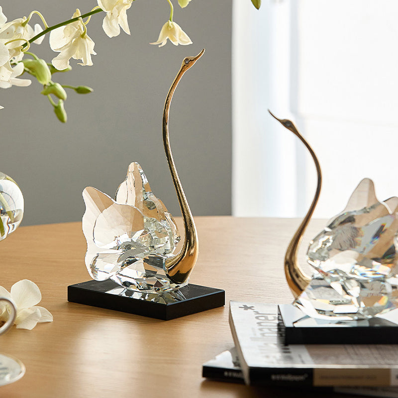 Crystal Glass Swan Figurine Set