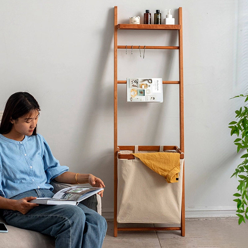 Wood Garment Rack Hall Tree With Basket
