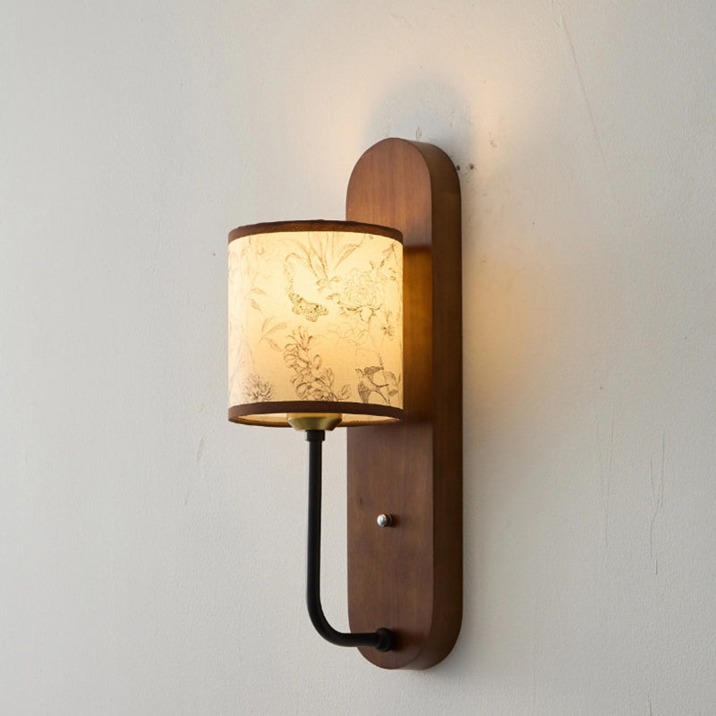 Retro Rubberwood 1-Light Wall Sconce Lamp