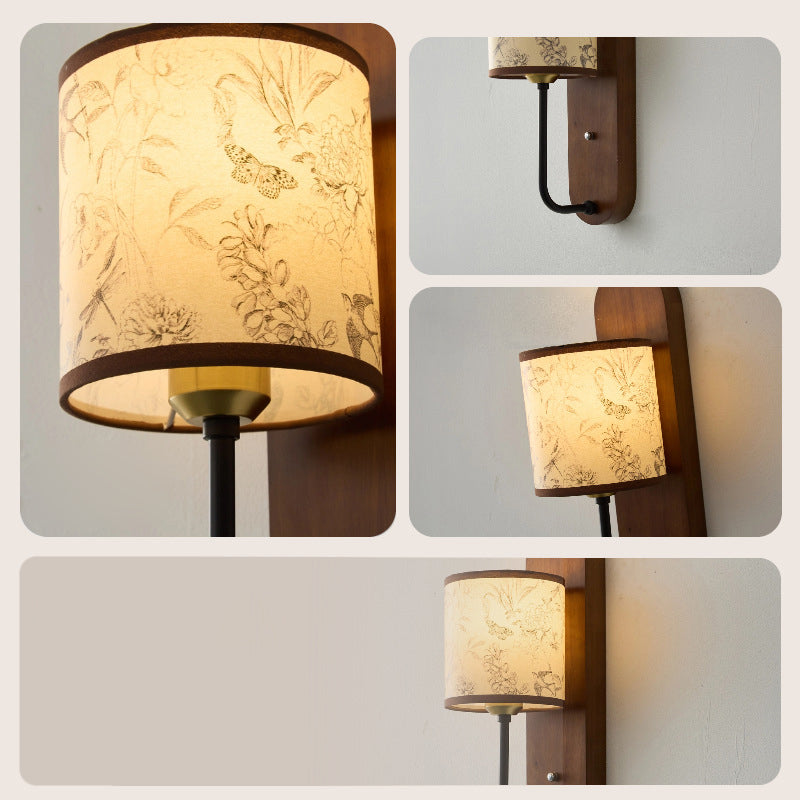 Retro Rubberwood 1-Light Wall Sconce Lamp