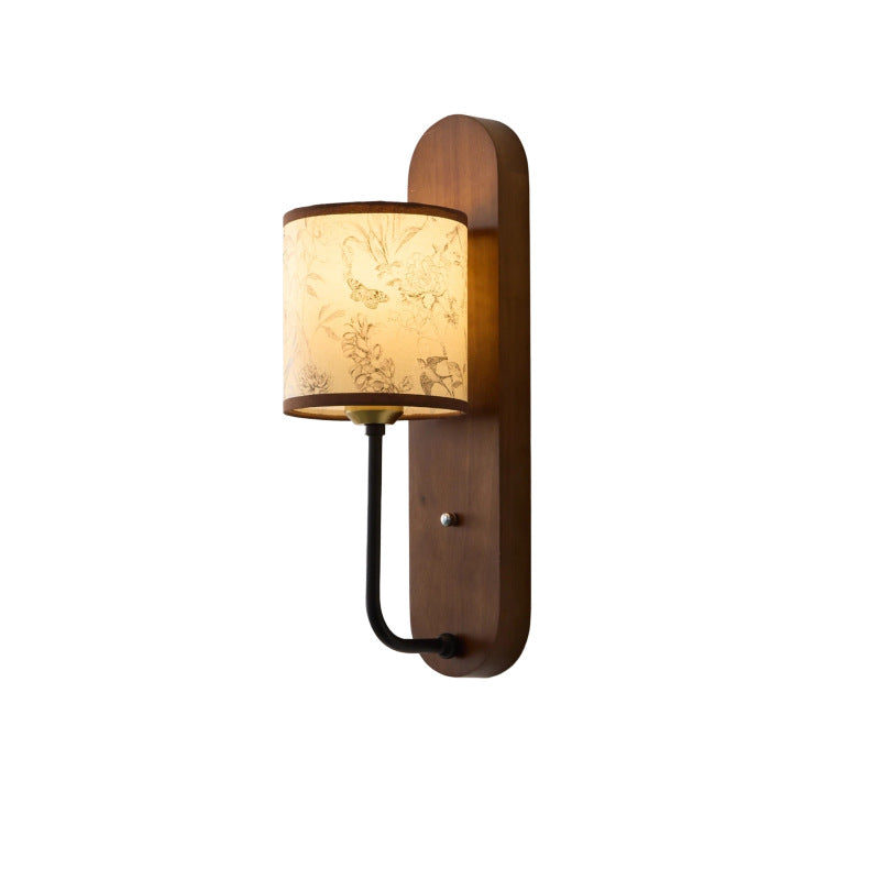 Retro Rubberwood 1-Light Wall Sconce Lamp