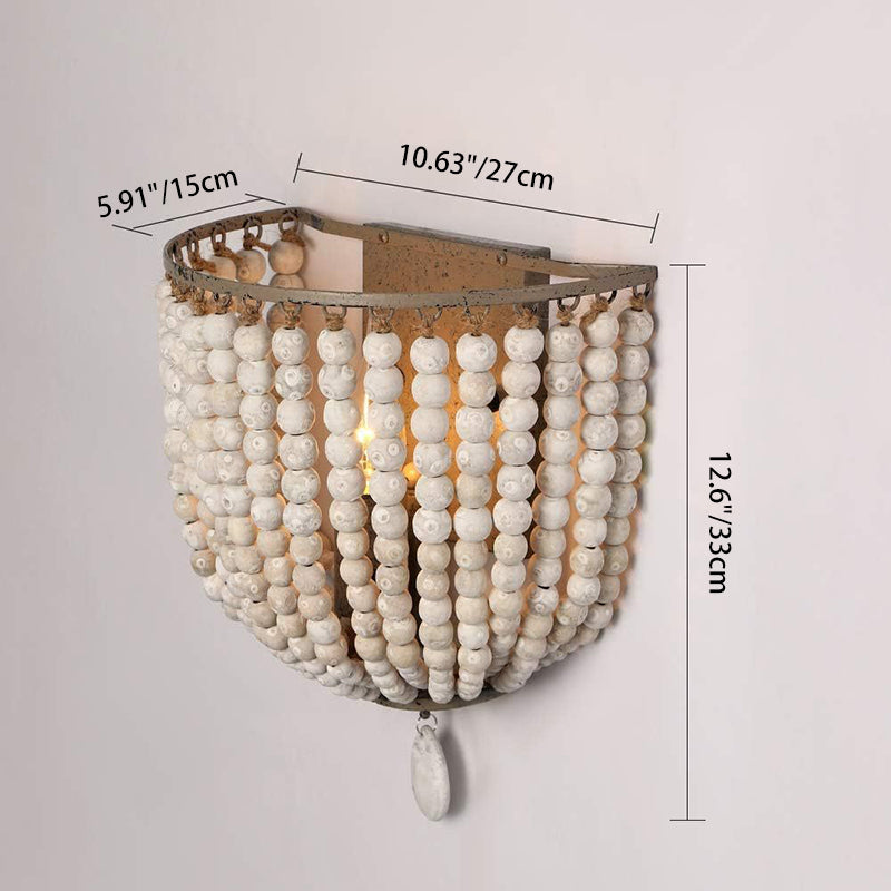 Boho Wood Beaded Wall Sconce Lamp