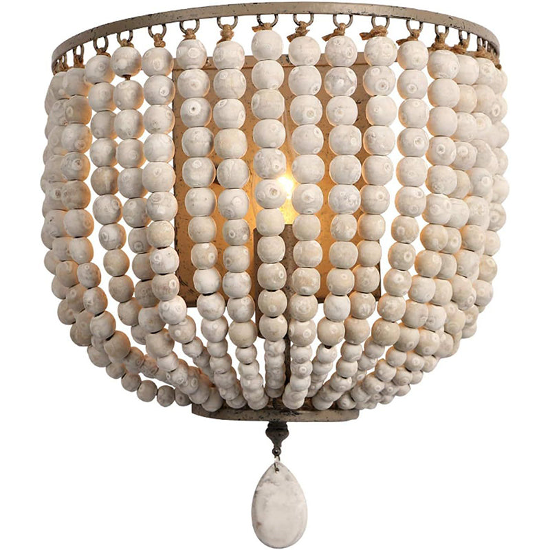 Boho Wood Beaded Wall Sconce Lamp