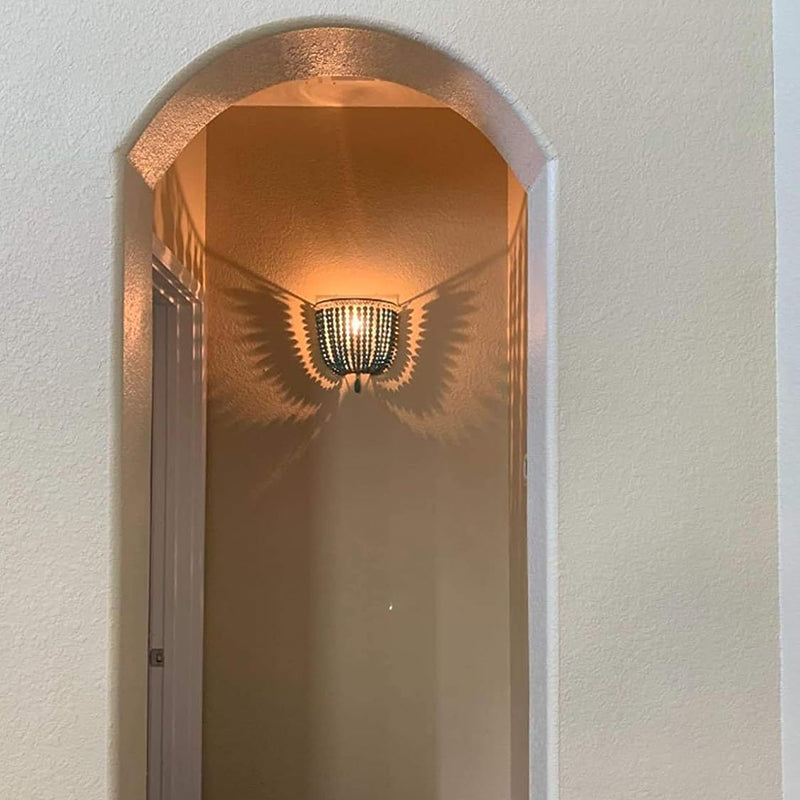 Boho Wood Beaded Wall Sconce Lamp