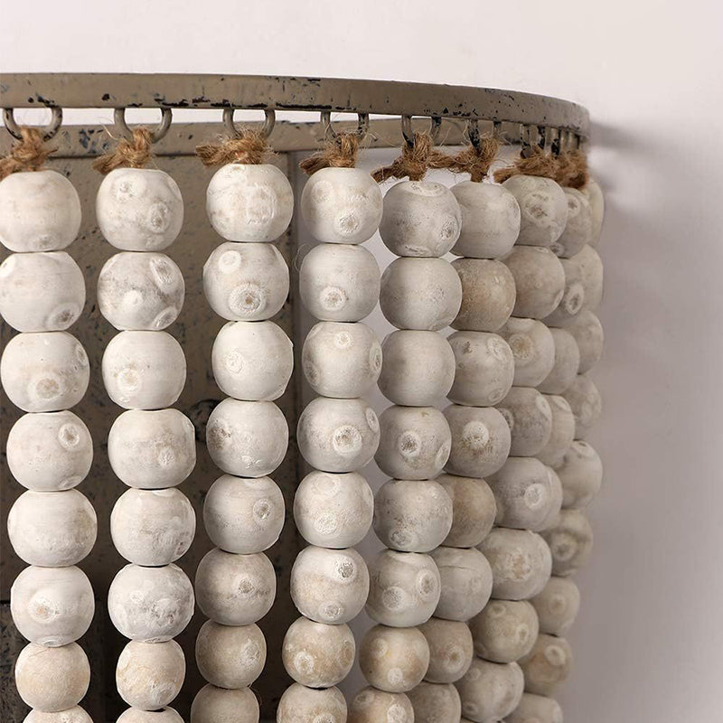 Boho Wood Beaded Wall Sconce Lamp