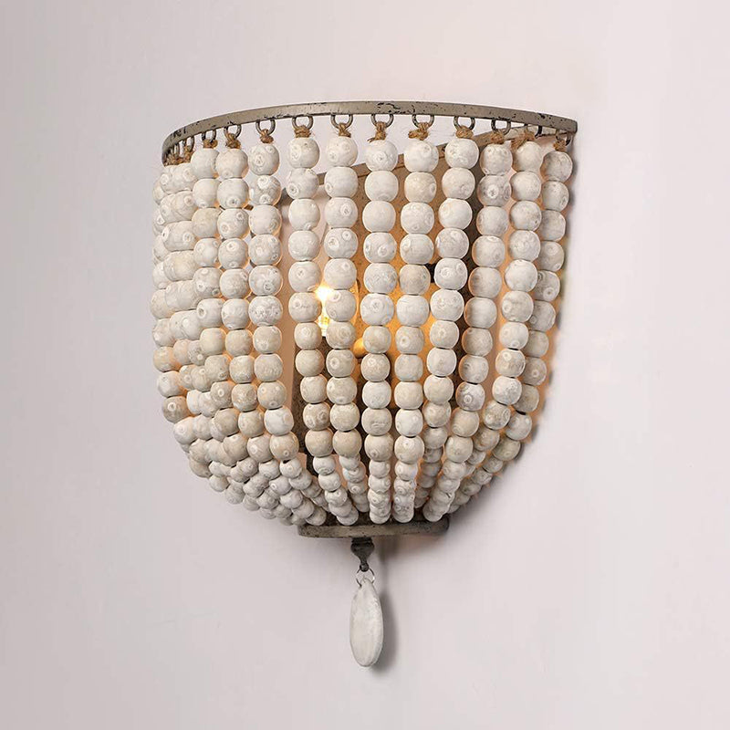 Boho Wood Beaded Wall Sconce Lamp